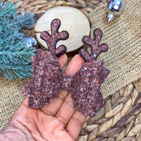 Adorable shimmer sparkle glitter and suede reindeer bows, perfect for Christmas!