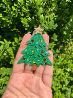 Beautiful green faux leather decorated layered Christmas tree snap clips!