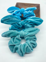 Super soft velvet bunny ear scrunchies in pretty pastel shades!