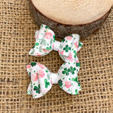 Adorable floral clover 2" pigtail bows perfect for St Patrick's Day!