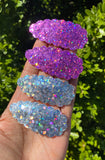 Fun colourful prints or glitter scalloped snap clips!