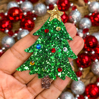 Beautiful green glitter decorated layered Christmas tree snap clips!