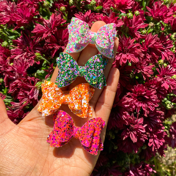 Super sparkly 2" stacked pigtail bows!