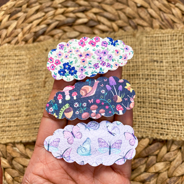 Gorgeous faux leather butterfly and floral snap clips