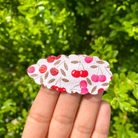 Sweet and summery fruit faux leather scalloped snap clips!