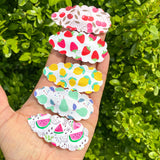 Sweet and summery fruit faux leather scalloped snap clips!