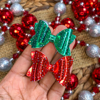 Super sparkly 2" stacked patent leather pigtail bows, perfect for the holidays!!