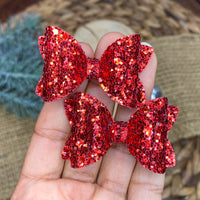 Super sparkly 2" stacked chunky glitter pigtail bows, perfect for the holidays!!