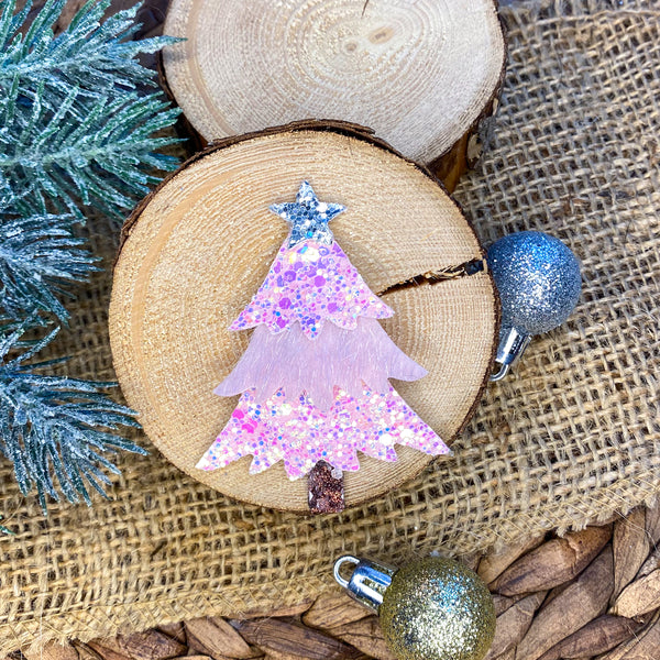Gorgeous sparkly pink layered Christmas tree snap clips!