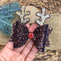 Adorable super sparkly glitter reindeer bows, perfect for Christmas!