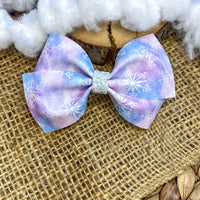 Gorgeous blue and purple swirly snowflake print bows!