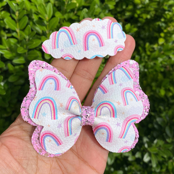 Adorable double layer rainbow print butterfly bows!