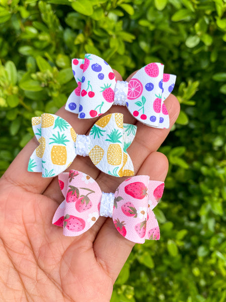 Adorable fruit faux leather tiny pigtail bows perfect for summer!
