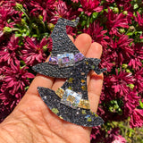 Adorable sparkly witches or wizards hat clips, perfect for Halloween!