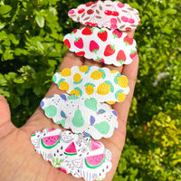 Sweet and summery fruit faux leather scalloped snap clips!