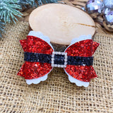 Sparkly glitter Santa buckle scalloped layer bows, perfect for Christmas!