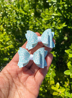 Beautiful lace print 2" stacked pigtail bows!