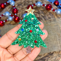 Beautiful green glitter decorated layered Christmas tree snap clips!