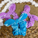 Super soft velvet bunny ear scrunchies in pretty pastel shades!