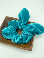 Super soft velvet bunny ear scrunchies in pretty pastel shades!