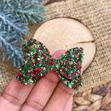 Super sparkly 2" stacked chunky glitter pigtail bows, perfect for the holidays!!