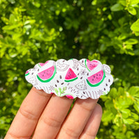 Sweet and summery fruit faux leather scalloped snap clips!