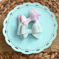 Gorgeous and elegant pastel glitter lace bows!