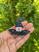 Adorable sparkly witches or wizards hat clips, perfect for Halloween!