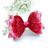 Adorable pink and red heart and rainbow bows, perfect for Valentine's Day!