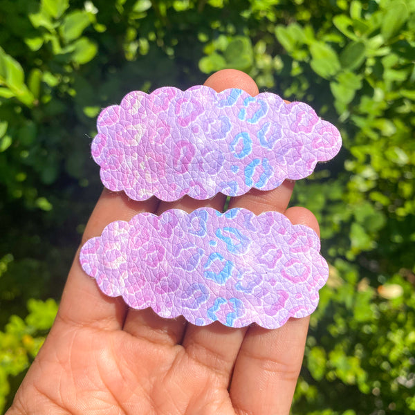 Purple and blue watercolour leopard scalloped snap clips!