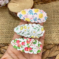 Beautiful and summery fruit faux leather scalloped snap clips!