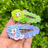 Super sparkly scalloped peek a boo snap clips with beautiful mermaid resins!