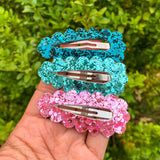 Super sparkly glitter scalloped peek a boo snap clips!