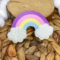 Adorable faux leather rainbow clips with "fluffy" clouds!