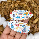 Scalloped snap clips in awesome space prints!
