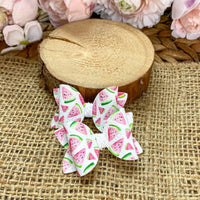 Adorable fruit faux leather 2" pigtail bows perfect for summer!