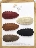Linen like faux leather scalloped snap clips in gorgeous colours!