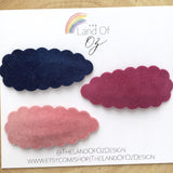 Faux velvet scalloped snap clips in gorgeous colours!