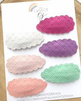 Textured faux leather scalloped snap clips in lots of pretty colours!