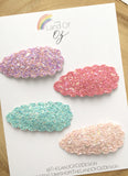 Pretty pastel chunky glitter scalloped snap clips