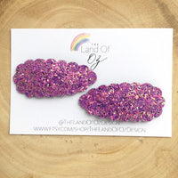 Super sparkly chunky glitter scalloped snap clips in rich jewel tones