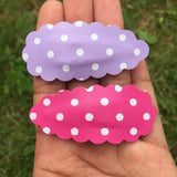 Pastel polka dot faux leather scalloped snap clips!