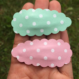 Pastel polka dot faux leather scalloped snap clips!