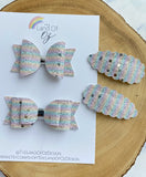Super sparkly rainbow striped glitter scalloped snap clips