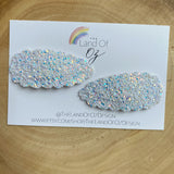 Super sparkly, iridescent chunky glitter scalloped snap clips