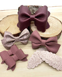 Embossed lace faux leather bows in beautiful neutral colours