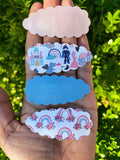 Rainbows and fairy tales faux leather scalloped snap clips