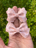 Gorgeous pink, brown, grey, black or navy faux suede leopard print bows!
