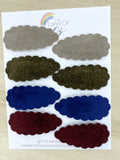 Faux sparkle velvet scalloped snap clips in gorgeous neutral colours!