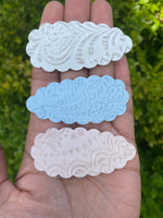 Embossed lace faux leather scalloped snap clips in beautiful neutral colours